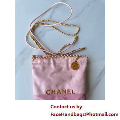 Chanel Shiny Calfskin Patchwork  &  Gold-Tone Metal CHANEL 22 Mini Handbag AS3980 Light Pink  &  Light Purple